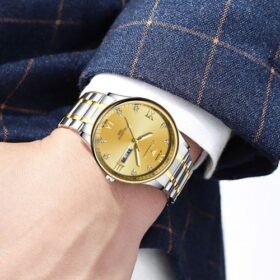 Montre A Quartz Affichage Calendrier- Or