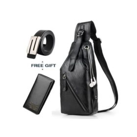 Homme Sac à Dos Porté Travers Sac à Bandoulière Sacs à Main De Poitrine Etanche Sport Ceinture Portefeuille 3 En 1