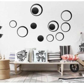 Lot De 12 Cercles Effets Miroirs Autocollants Muraux - Noirs
