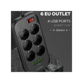 Multiprise, 6 Prises 4 Ports De Charge USB Prise Plate De La Multiprise 2500W, Rallonge 2M, Pour La Maison, Le Bureau, L'ordinateur, La Télévision