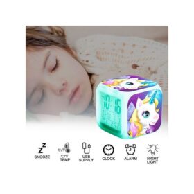 Réveil Numérique Licorne à LED, 7 Couleurs, Veilleuse Lumineuse