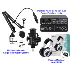 XTU Micro-Condenseur + Interface Audio Super HD + Moniteur DJ Audio