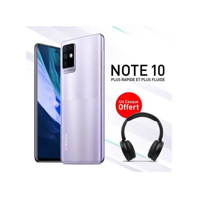 Infinix NOTE 10 - 4G - 48MP- 64Go + 4Go - Violet + Gadget Offert - Garantie 12 Mois