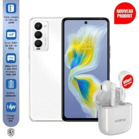 Tecno CAMON 18 - 6.8"- 4Go - 128Go - 48Mpx - 5000 MAh - Blanc + Gadget Offert