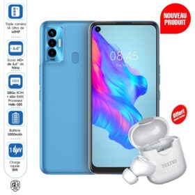 Tecno Camon 18i - 6.6"- 4G - 4/128 Go - 48Mpx - 5000mAh - Bleu + Gadget Offert