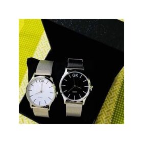 Gk Coffret De Montre Duo Femme Et Homme En Inox - Fond Noir/Blanc - Argent