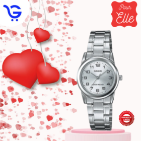 Montre Femme Casio – LTP-V001D-7BUDF – Bracelet En Acier Inoxydable – Argent/Blanc