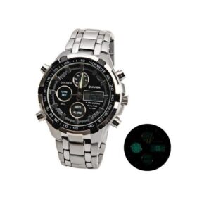 Quamer Montre Dual Chrono Analogique Et Numérique - Argent Fond Noir