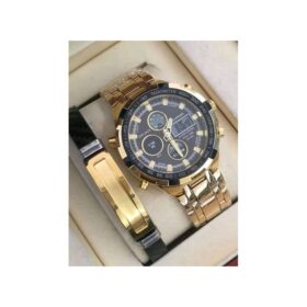 Quamer Montre Homme Haut De Gamme Quamer + Bracelet Or Fond Noir