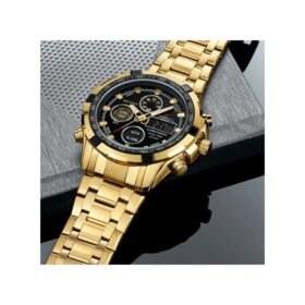 Quamer Montre étanche Pour Homme, De Luxe, En Acier Or, Numérique, à Quartz, Analogique