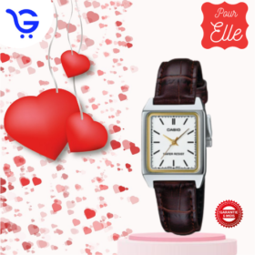 Montre Femme Casio – Bracelet En Cuir – Marron
