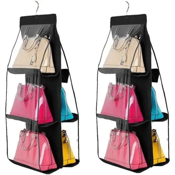 Support De Rangement Pour Sac à Main Est En Tissu Non Tissé Et PVC, Avec 6 Compartiments -Gris