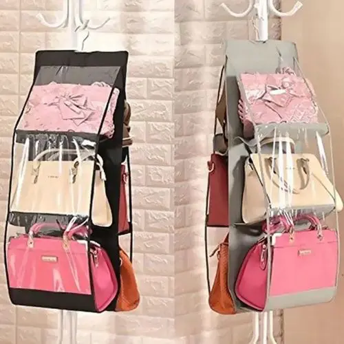 Support De Rangement Pour Sac à Main Est En Tissu Non Tissé Et PVC, Avec 6 Compartiments -Gris – Image 2