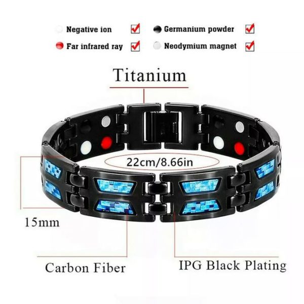 Bracelet De Thérapie Magnétique En Titane Bleu Carbone, Anneaux Gratuits Uniques à Double Rangée, 3 Pièces