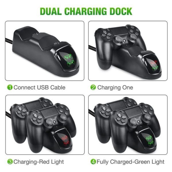 Charger Dual Charging Station Dock Stand Cable For PlayStation 4 PS4 Controller