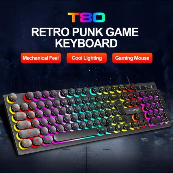 Clavier De Jeu LED, Clavier Mécanique 104 Touches, Clavier D'ordinateur, Clavier Filaire USB - Noir