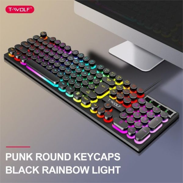 Clavier De Jeu LED, Clavier Mécanique 104 Touches, Clavier D'ordinateur, Clavier Filaire USB - Noir