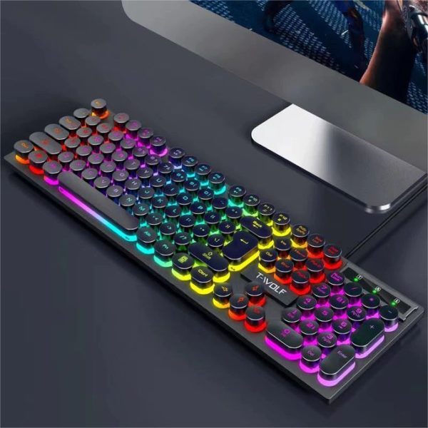 Clavier De Jeu LED, Clavier Mécanique 104 Touches, Clavier D'ordinateur, Clavier Filaire USB - Noir