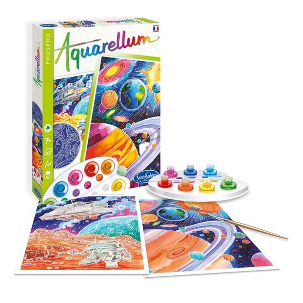Aquarelle 2 tableaux phosphorescents a peindre galaxie
