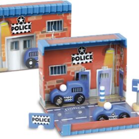 Coffret de police voiture bleue en bois ca16-2365