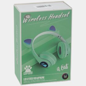 Ecouteur sans fil lumineux a led motif chat-vert
