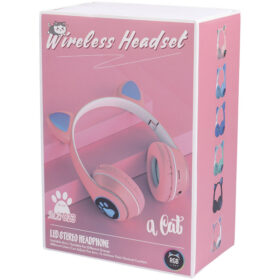 Ecouteurs sans fil lumineux a led motif chat rose