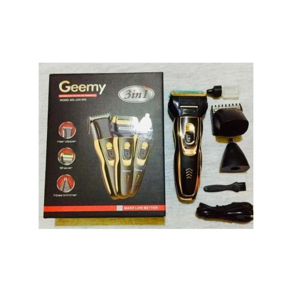 Geemy GM-595 -Tondeuse Electrique 3 En 1 Rechargeable - Rasoir - Noir Or
