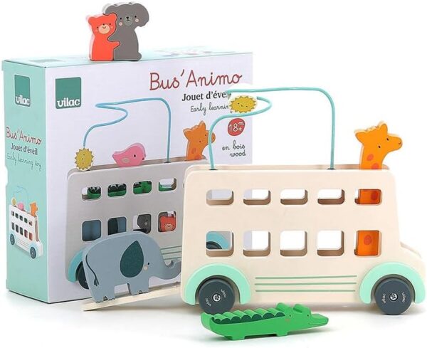 JEU D'EVEIL BUS ANIME EN BOIS +18MOIS-VILAC