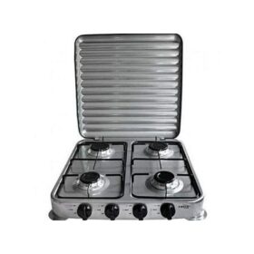 Cuisinière De Table 4 Feux Avec Couvercle Strié En Inox - Blanc