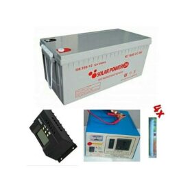 Kit Solaire Composé De 1 Batterie Solaire - 12V - 200Ah - 1 Régulateur 30A - 4 Ampoule Solaire. ET 1 Convertisseur 500W
