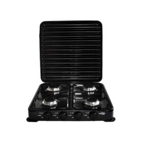 Kit Cuisinière De Table 4 Feux Avec Couvercle Strié En Inox + Poêle + Briquet Allume Gaz