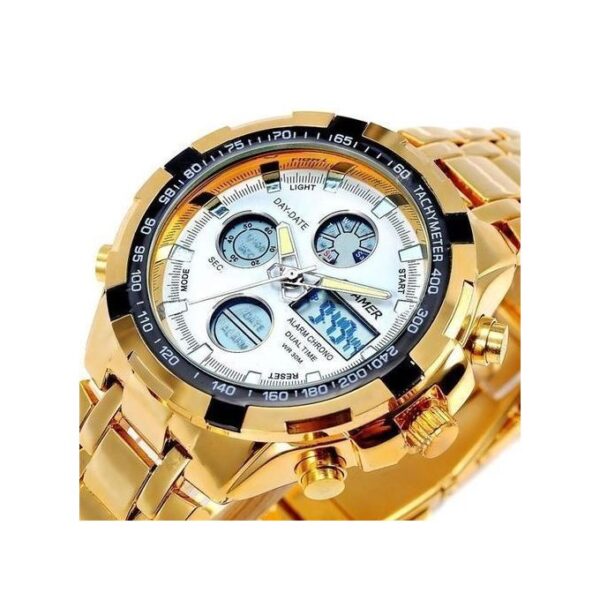 Quamer Montre-bracelet D'homme Bande D'acier Inoxydable - Or