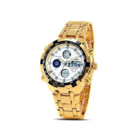 Quamer Montre-bracelet D'homme Bande D'acier Inoxydable - Or