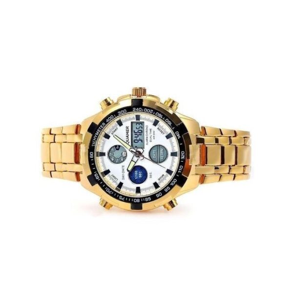 Quamer Montre-bracelet D'homme Bande D'acier Inoxydable - Or