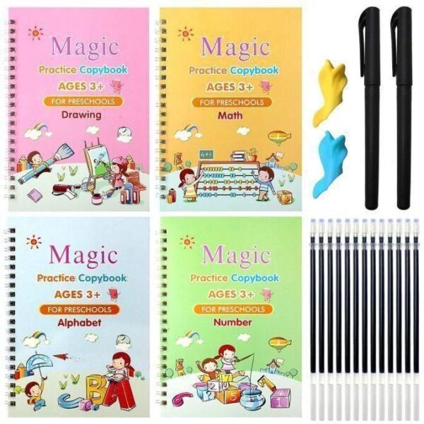 Magic Cahier De Calligraphie Magique Pour Enfants, 4 Stylos De Nettoyage
