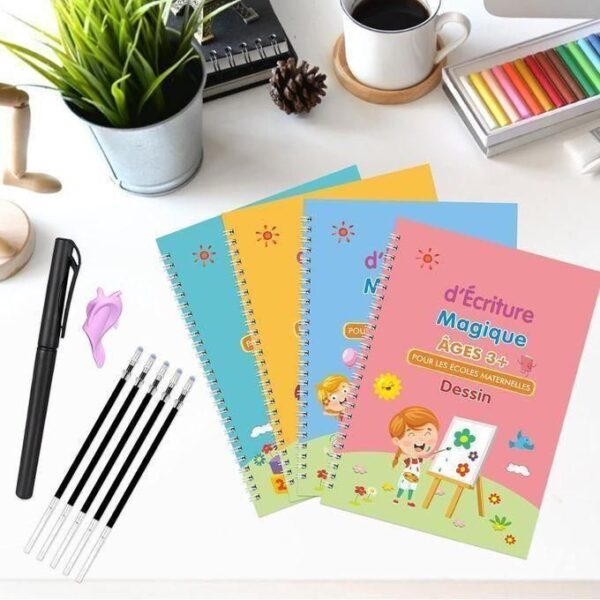 Magic Cahier De Calligraphie Magique Pour Enfants, 4 Stylos De Nettoyage