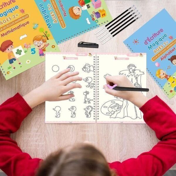 Magic Cahier De Calligraphie Magique Pour Enfants, 4 Stylos De Nettoyage