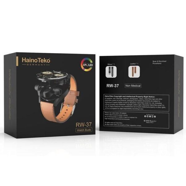 HAINOTEKO Smart Watch AMOLED, Montre Intelligente Et Écouteurs Bluetooth Avec 2 Sangles Interchangeables