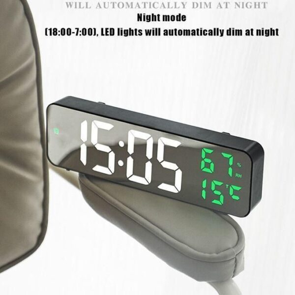 Réveil électronique Miroir Grand écran Horloge Murale Numérique LED