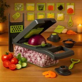 coupe-légumes multifonction à pression 16 en 1