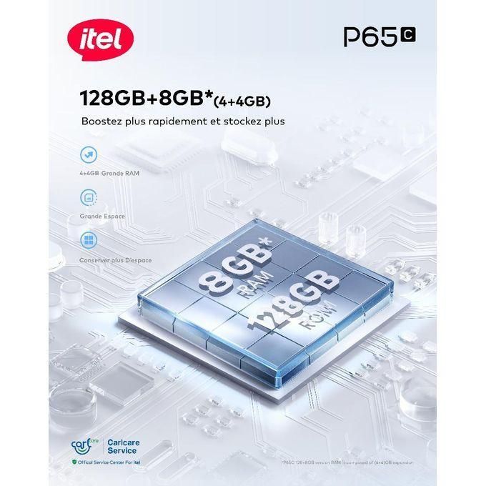Itel P65 C - Bleu Ocean Ecran 6.6'' HD - 128 Go/4Go Ram + 4Go Extensible - 13MP+IA /8MP - 5000mAh